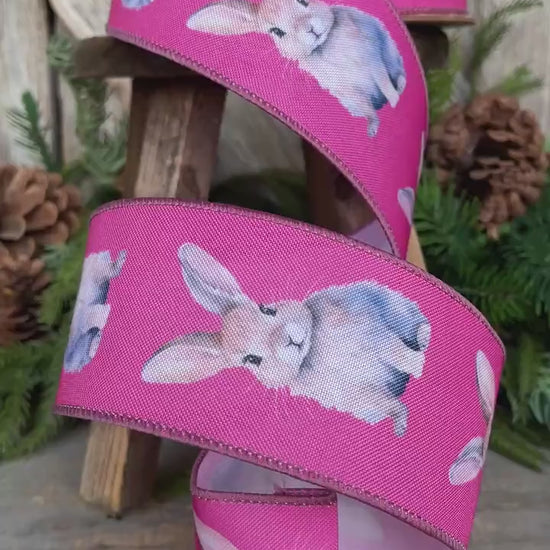 2.5" Pink Easter Ribbon, Rabbit Ribbon, Easter Bunny Ribbon