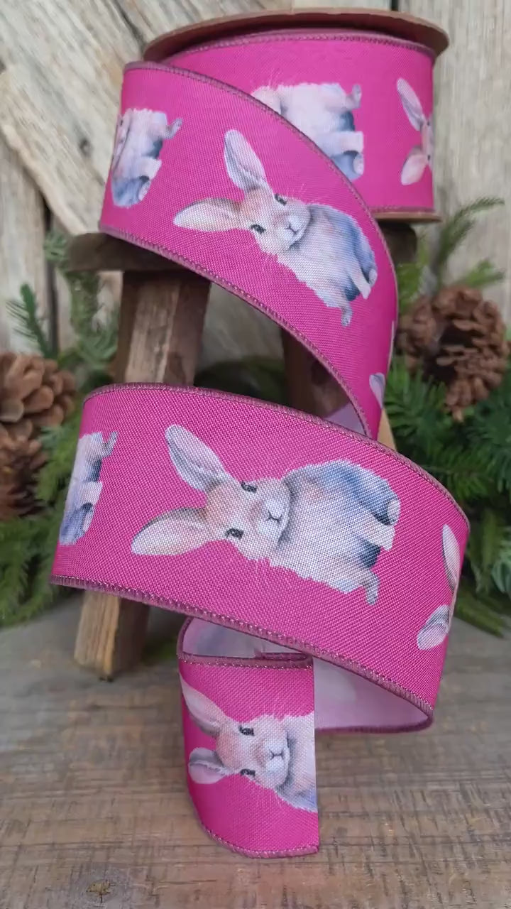2.5" Pink Easter Ribbon, Rabbit Ribbon, Easter Bunny Ribbon