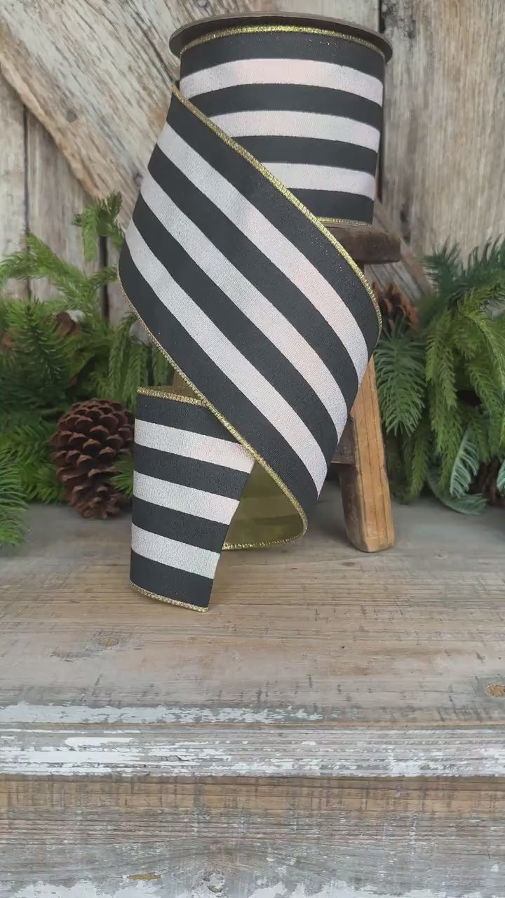 4" Black and White Sparkle Stripe Ribbon