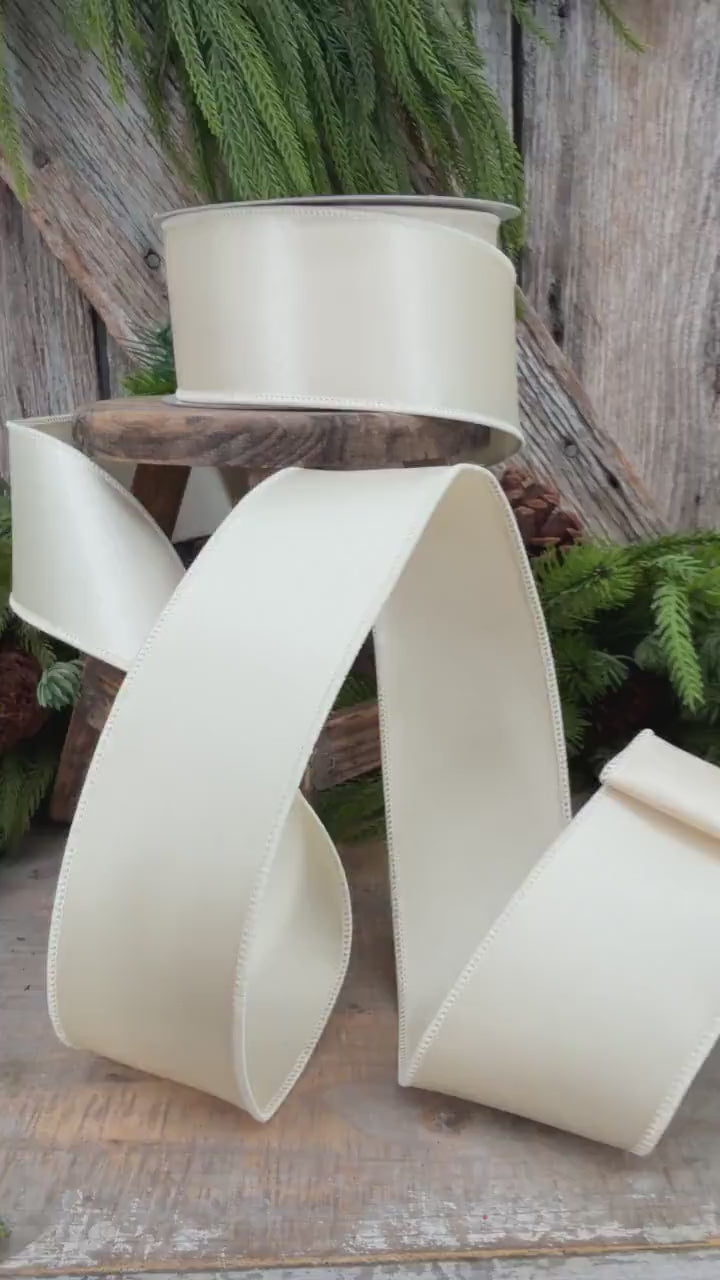 2.5" Ivory Wired Satin Ribbon, Farrisilk Ribbon