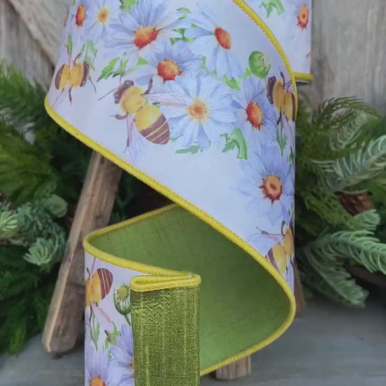 4" Honey Bee Ribbon, Wired Ribbon, Farrisilk Ribbon