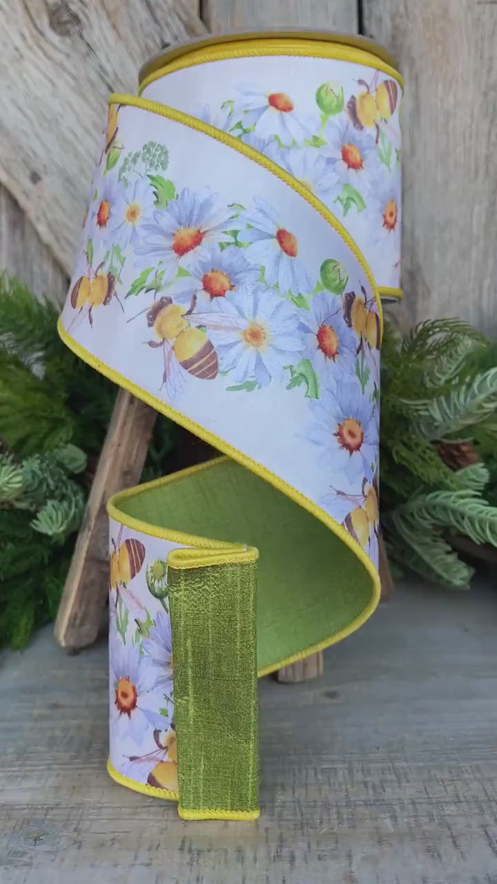 4" Honey Bee Ribbon, Wired Ribbon, Farrisilk Ribbon