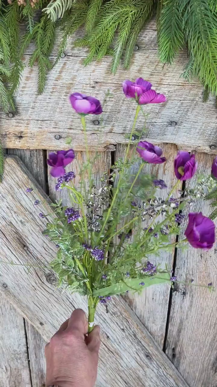 21" Purple Poppy Floral Spray, Violet Purple Floral Spray, Poppy Spray