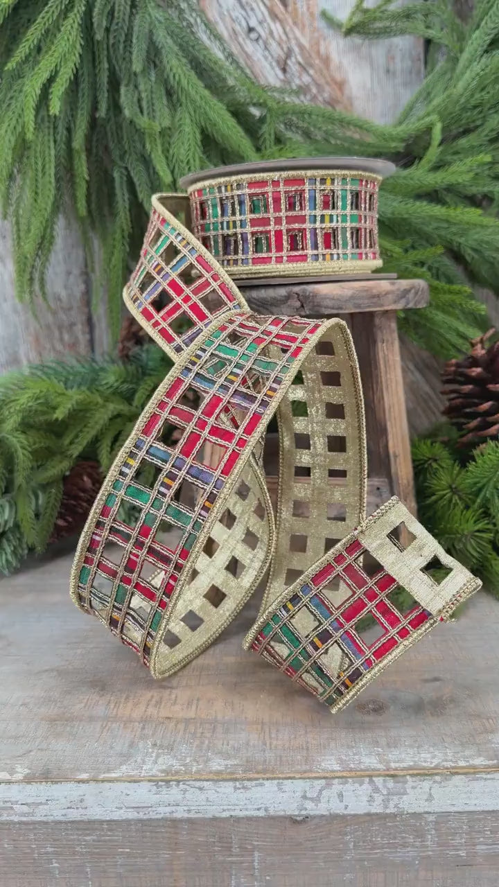 2.5" Traditional Christmas Plaid Ribbon, Farrisilk Ribbon