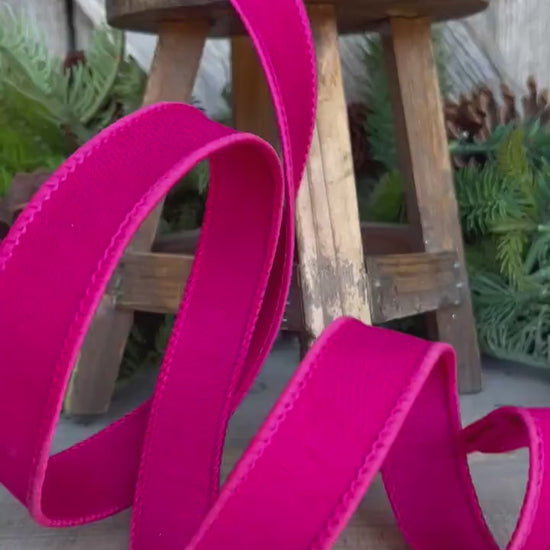 1” Hot Pink Dupion Ribbon, Farrisilk ribbon, wired ribbon