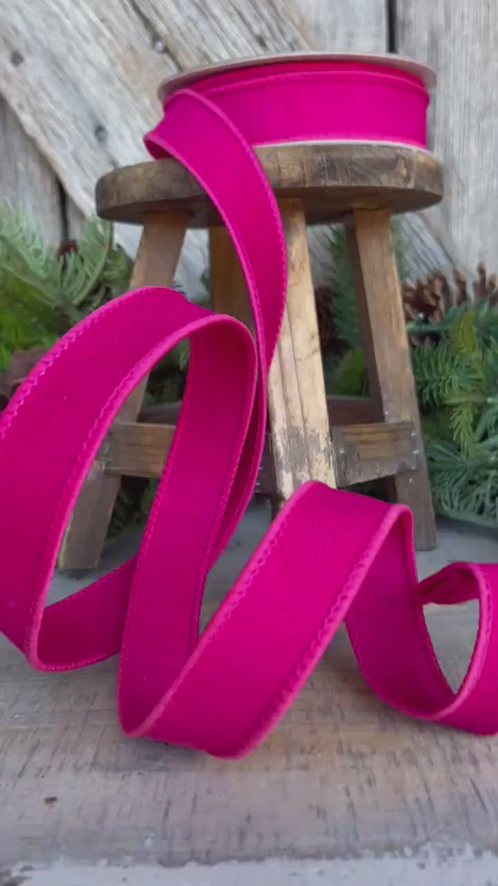 1” Hot Pink Dupion Ribbon, Farrisilk ribbon, wired ribbon