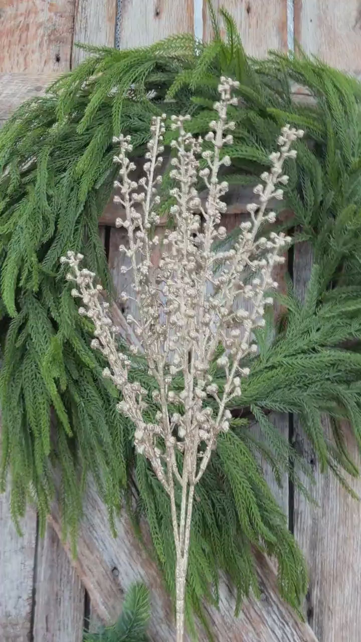 19" Champagne Gold Metallic Berry Pick | Christmas Floral Spray