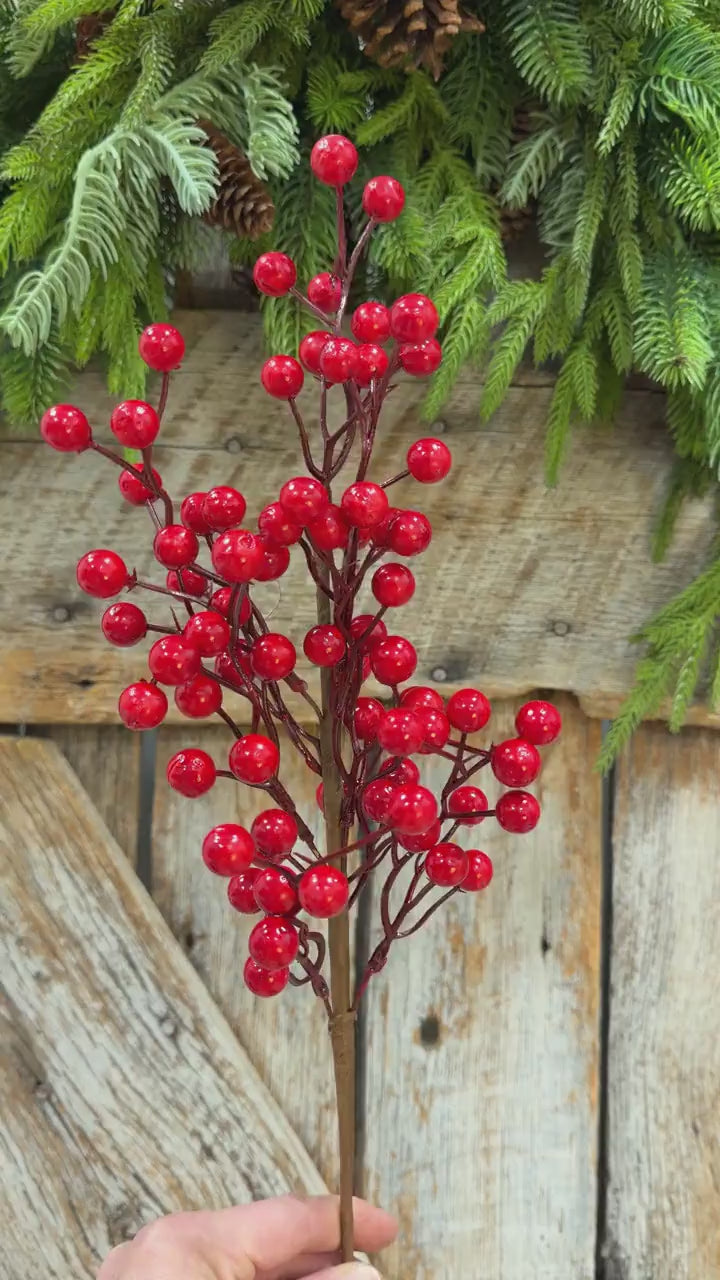 18" Red Berry Spray, Glossy Christmas Berry Pick