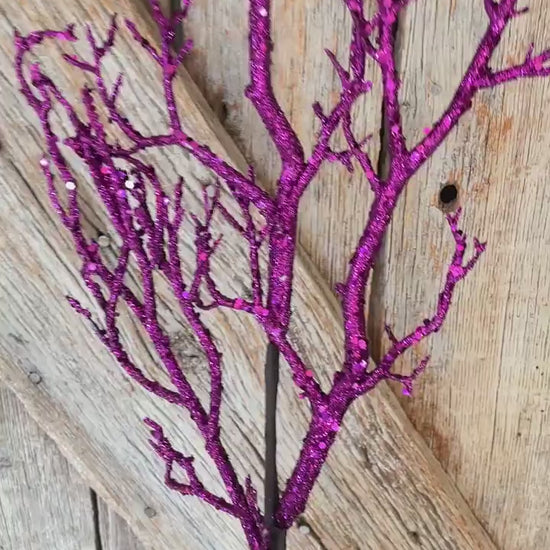 31" Purple Glitter Twig Halloween Spray, Purple Spray, Halloween Floral Stem