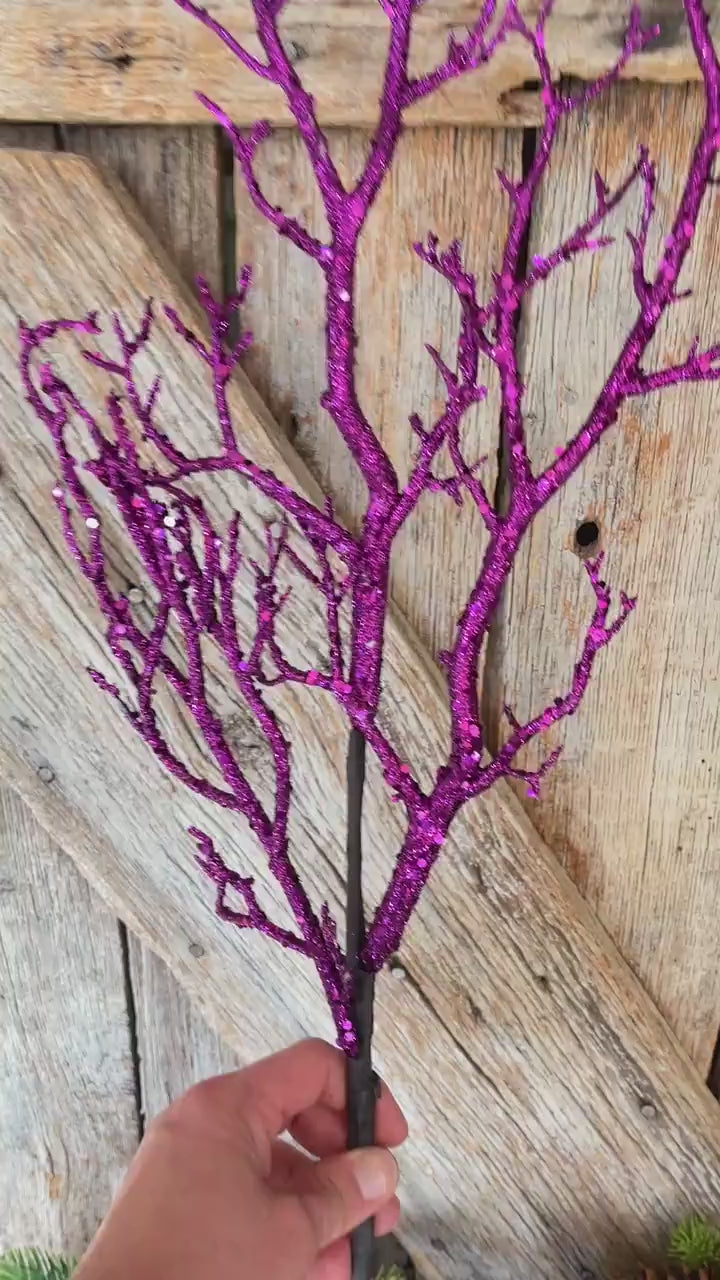 31" Purple Glitter Twig Halloween Spray, Purple Spray, Halloween Floral Stem