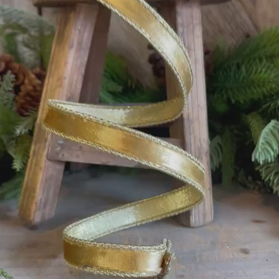 3/4" Gold velvet Ribbon, Farrisilk ribbon, Gold ribbon