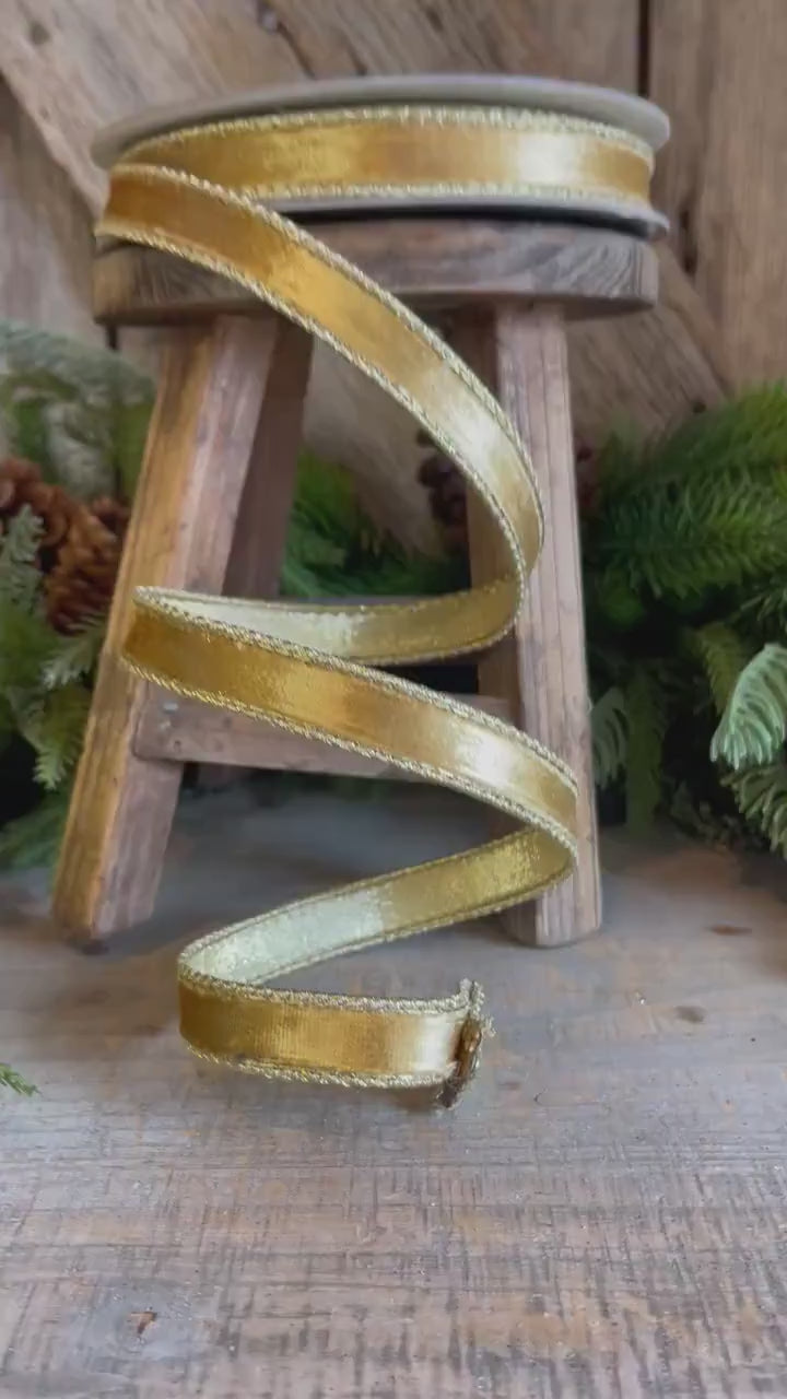 3/4" Gold velvet Ribbon, Farrisilk ribbon, Gold ribbon