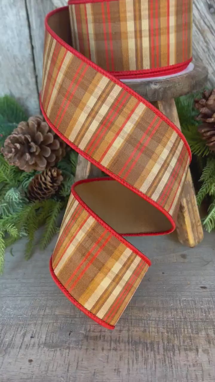2.5" Candy Corn Plaid Ribbon, Orange Prescott Plaid Ribbon, Farrisilk Ribbon