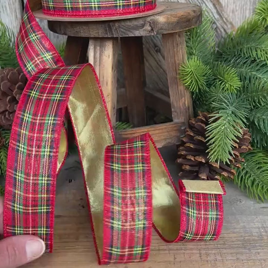 1.5" Traditional CHristmas Plaid, Christmas Plaid Ribbon, Tartan Plaid Ribbon