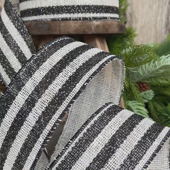 2.5" Black White Scarecrow Stripes Ribbon, Farrisilk Ribbon, Fall Ribbon