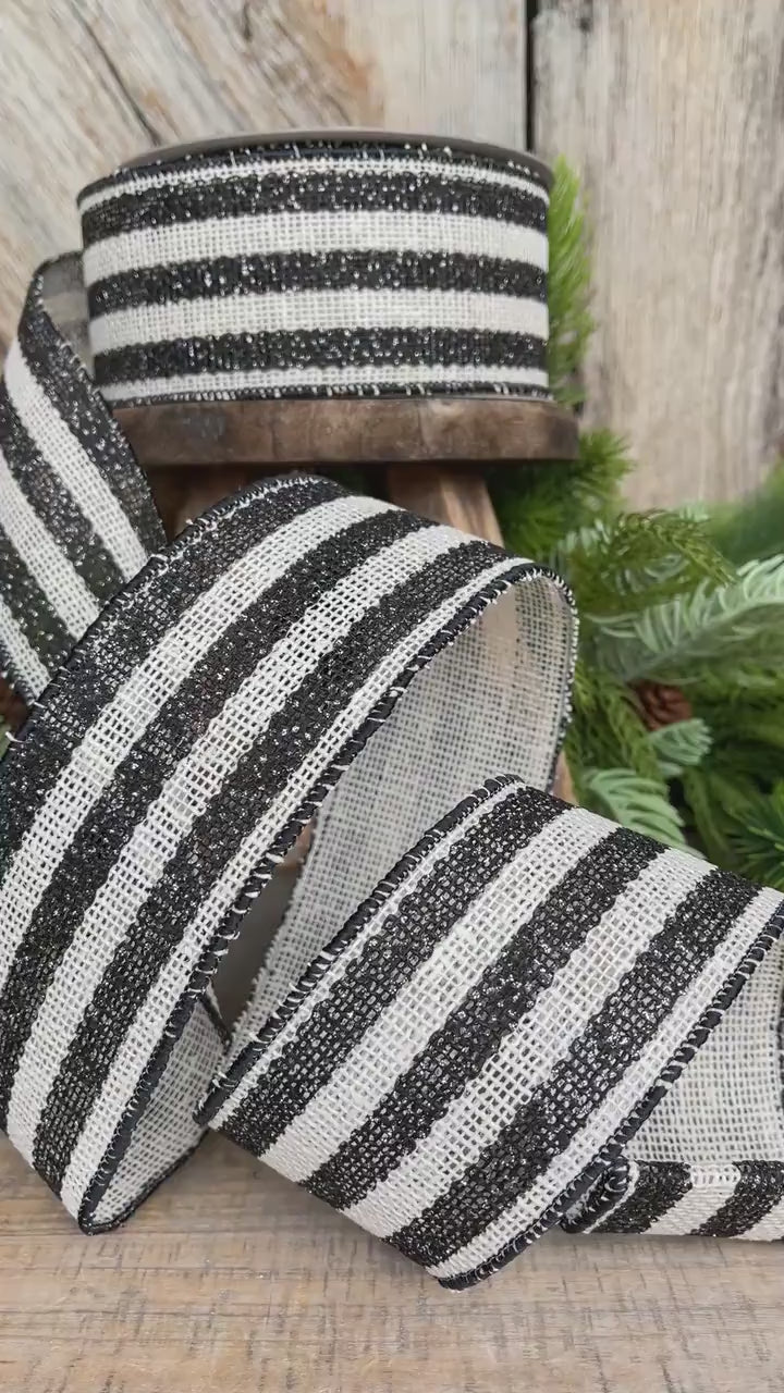 2.5" Black White Scarecrow Stripes Ribbon, Farrisilk Ribbon, Fall Ribbon
