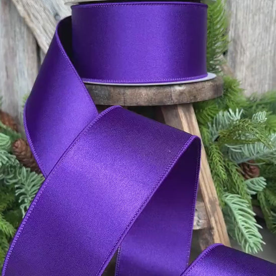 2.5" Purple Wired Ribbon, Farrisilk Ribbon, Satin Ribbon