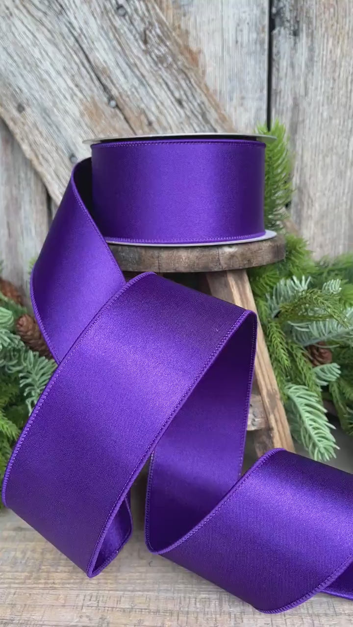 2.5" Purple Wired Ribbon, Farrisilk Ribbon, Satin Ribbon