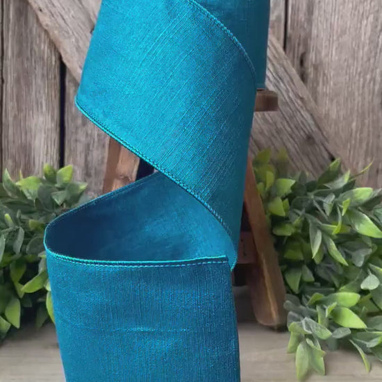 4" Turquoise Wired Ribbon, Ribbon, Shabby Silk