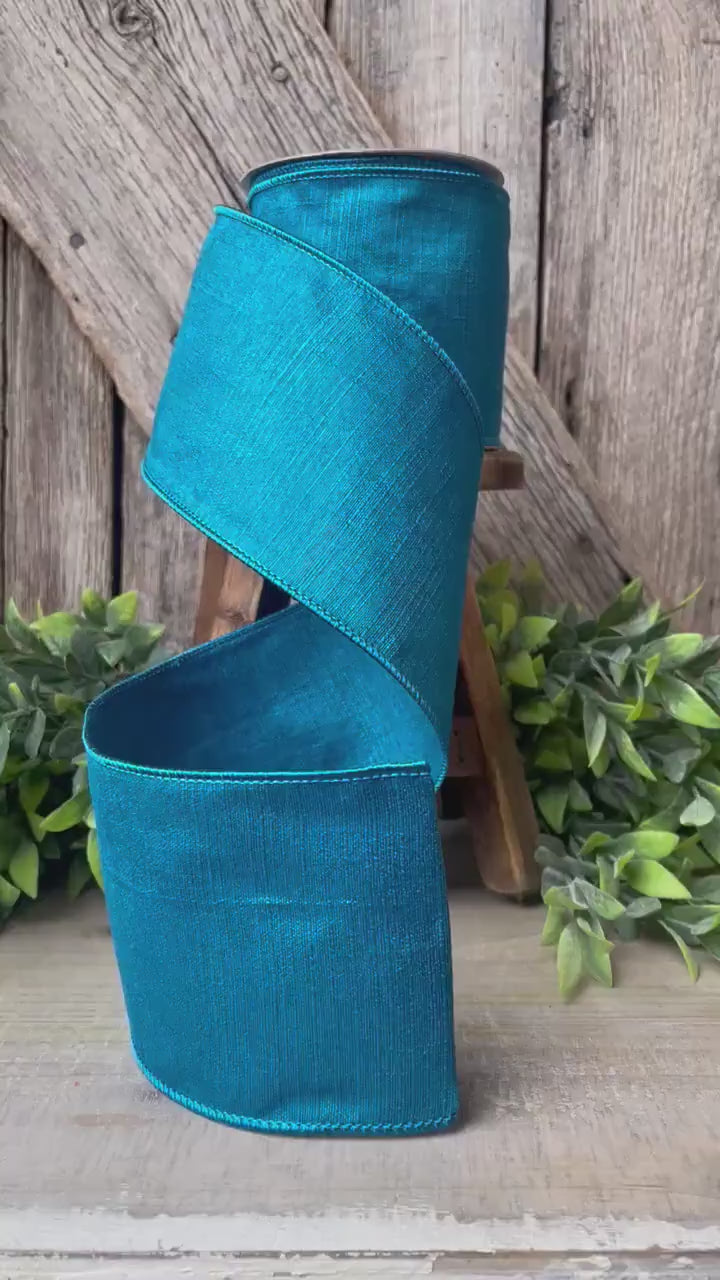 4" Turquoise Wired Ribbon, Ribbon, Shabby Silk