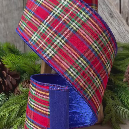 4" Blue Caroler Plaid RIbbon, Farrisilk Ribbon, Plaid RIbbon