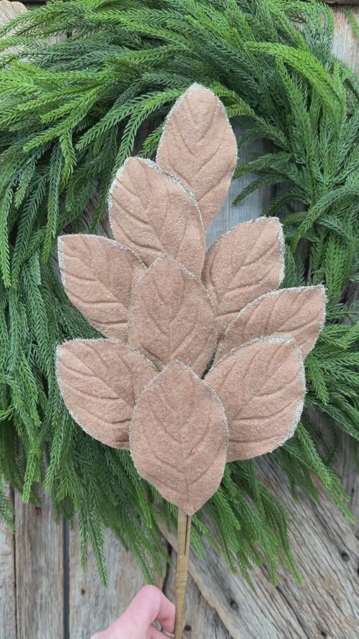 30" Tan Velvet Magnolia Leaf Spray