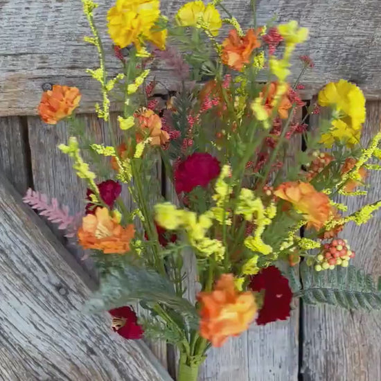 20" Spring Filler Floral Bush, Orange Yellow Red Floral Bush, Hand Tied Bush