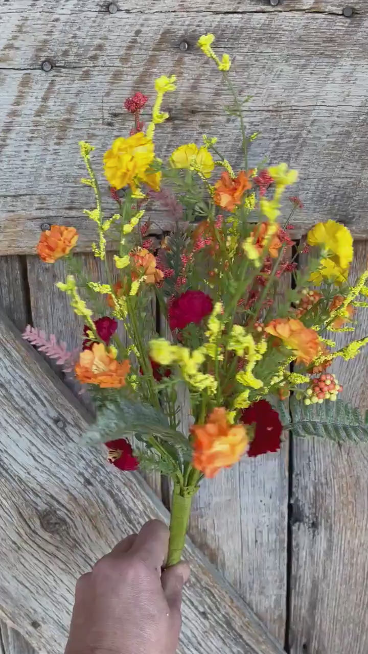 20" Spring Filler Floral Bush, Orange Yellow Red Floral Bush, Hand Tied Bush