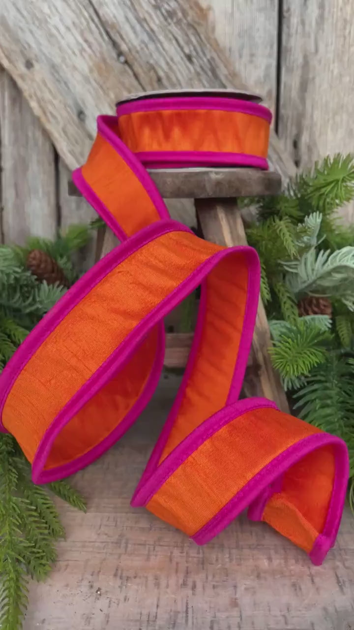 1.5" Orange Hot Pink Ribbon, Wired Ribbon, Designer Ribbon