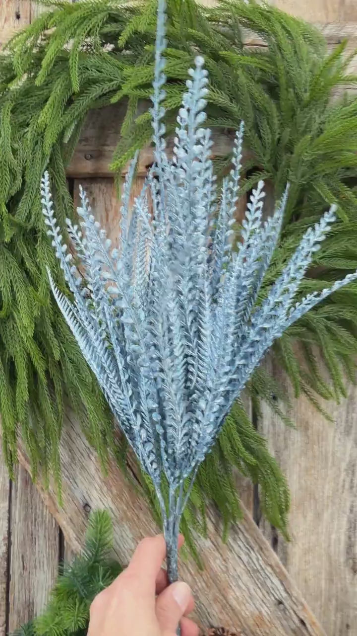 20" Dusty Blue Beaded Grass Bush, Blue Greenery