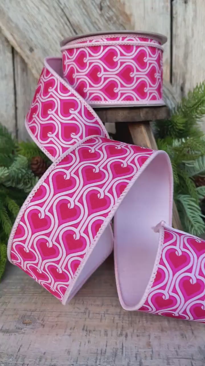 2.5" Heart Valentine Ribbon, Farrisilk Ribbon, Wired RIbbon