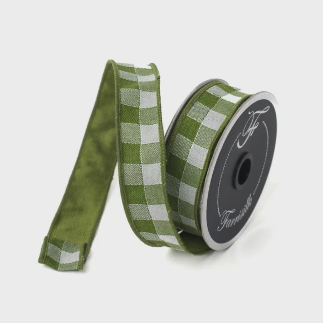 1" Olive Green Stitchery Ribbon, Farrisilk Ribbon, Green Ribbon