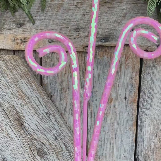 30" Pink Iridescent Sequin Curly Spray, Wreath Supply, Floral Supply