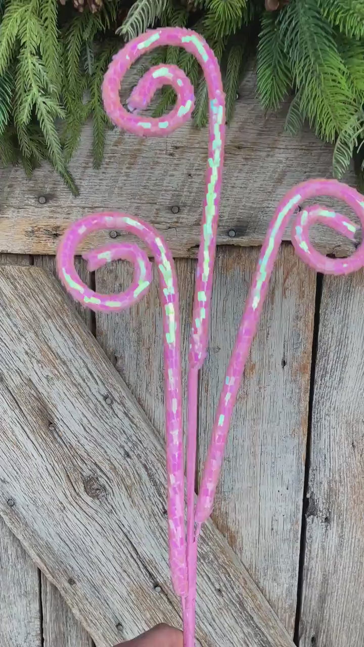 30" Pink Iridescent Sequin Curly Spray, Wreath Supply, Floral Supply