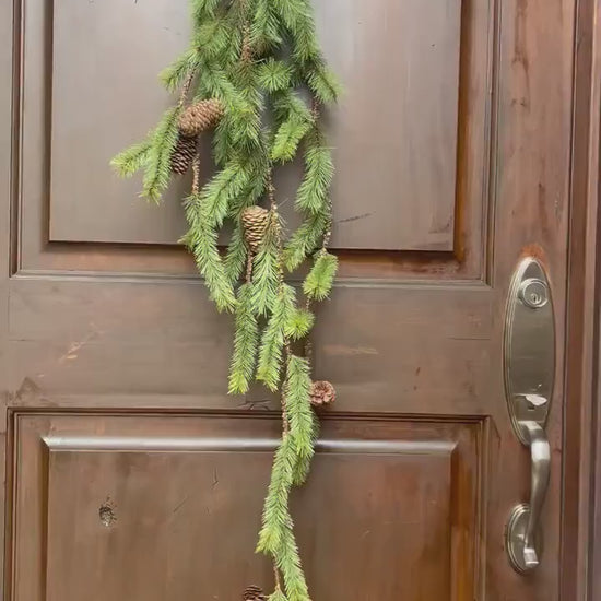 48" Long Needle Pine Hanging Swag, Christmas Pine Swag, Pinecone Swag