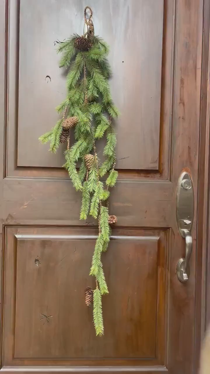 48" Long Needle Pine Hanging Swag, Christmas Pine Swag, Pinecone Swag