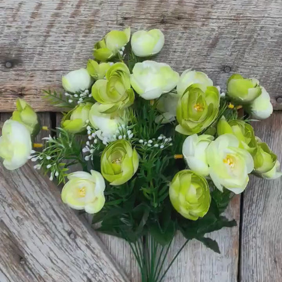 20" Green Ranunculus Floral Bush, Artificial Ranunculus Bush, Floral Bush