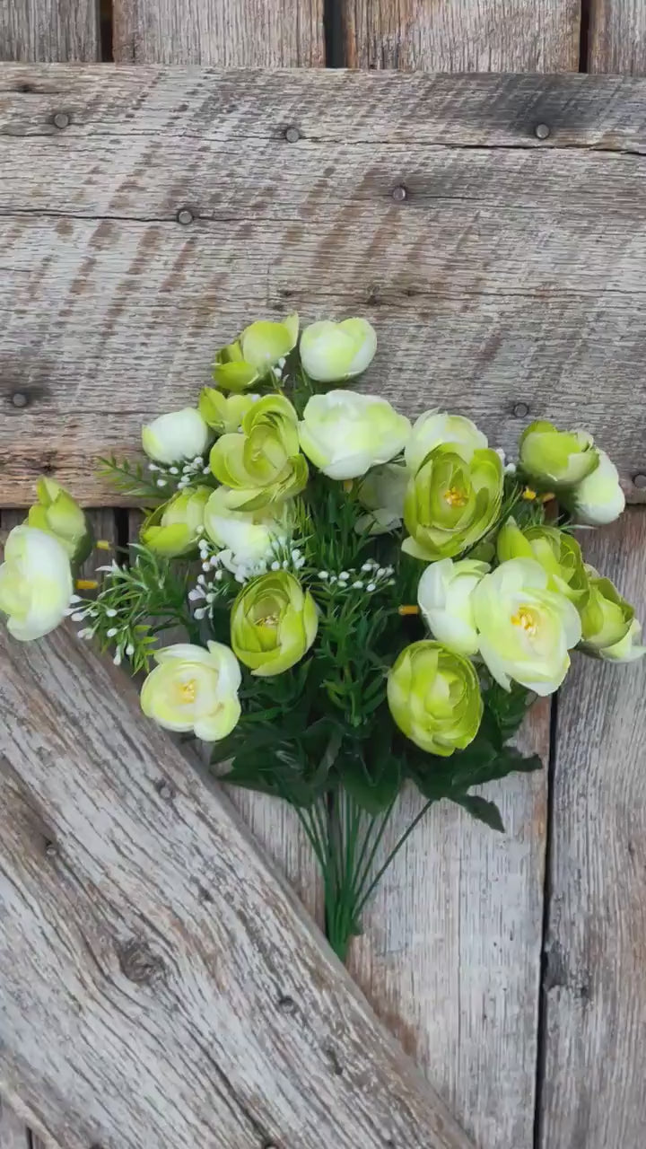 20" Green Ranunculus Floral Bush, Artificial Ranunculus Bush, Floral Bush