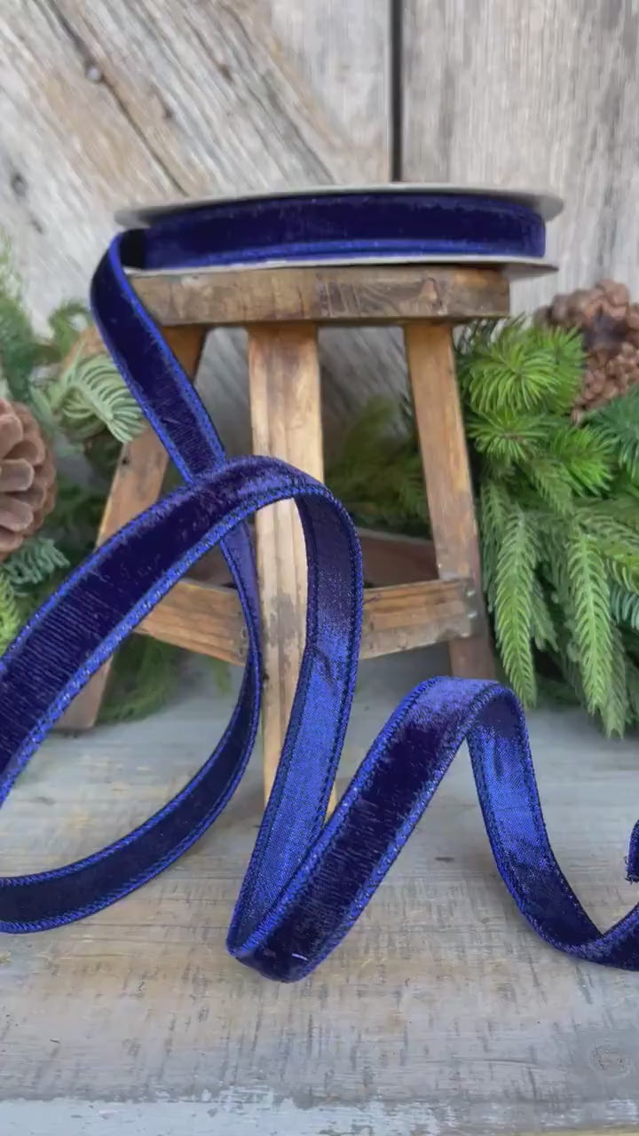 3/4" Navy Blue Velvet Ribbon, Velvet Ribbon, Farrisilk Wired Velvet Ribbon