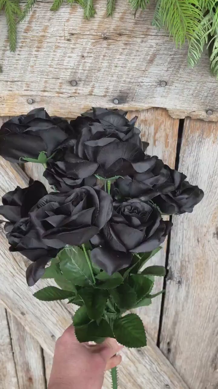 17" Black Rose Bush, Colorfast Black Roses, Artificial Roses