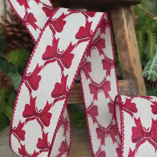 1.5" Coquette Red Bow Ribbon, Red Bow Ribbon, Red Christmas Ribbon