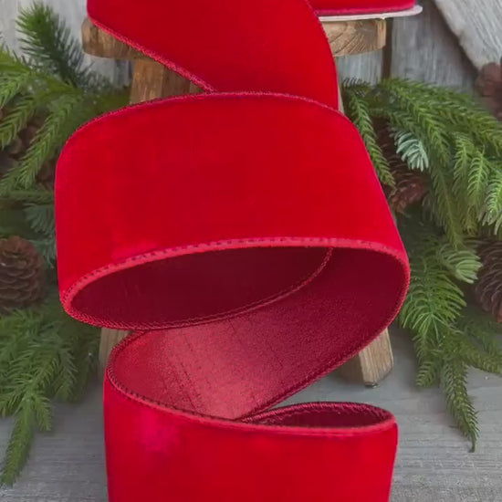 2.5" Farrisilk Red Velvet, Christmas Tree Ribbon, Wreath Ribbon