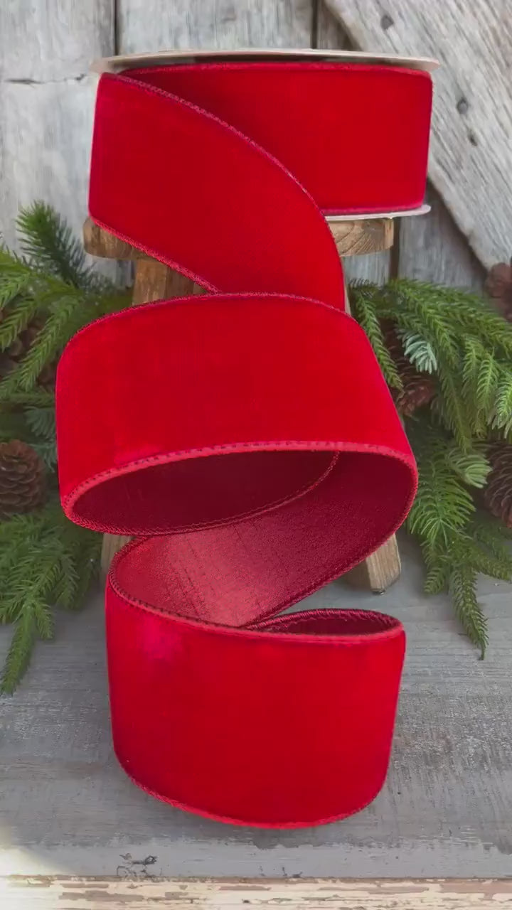 2.5" Farrisilk Red Velvet, Christmas Tree Ribbon, Wreath Ribbon