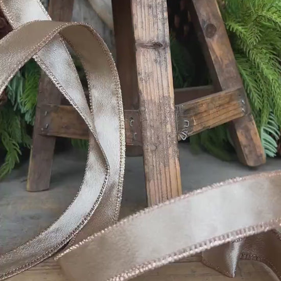 Champagne Gold Wired Ribbon: 1-inch Shimmer, Christmas Decor