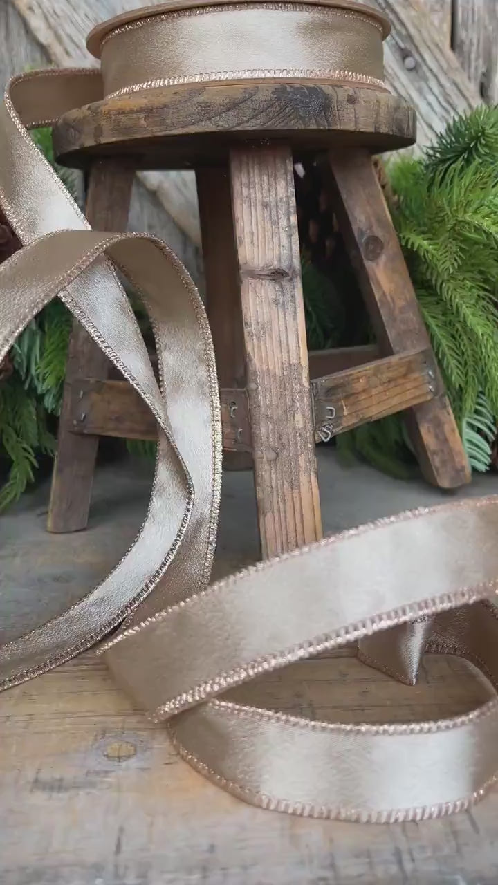 Champagne Gold Wired Ribbon: 1-inch Shimmer, Christmas Decor