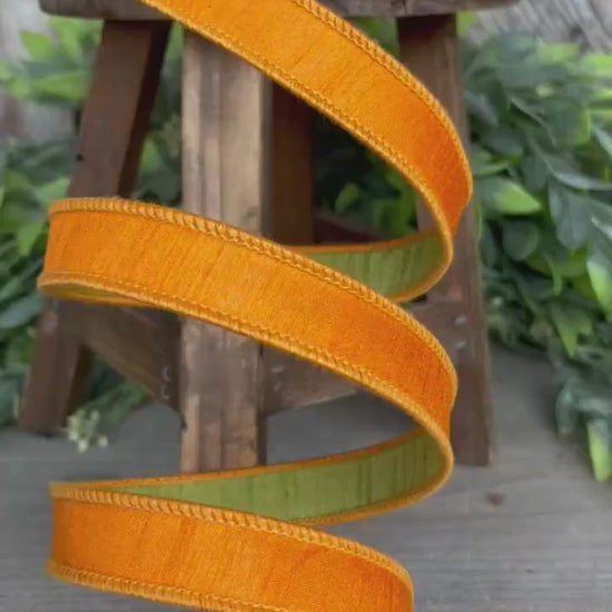 3/4” Orange Green Ribbon, Farrisilk ribbon, wired ribbon