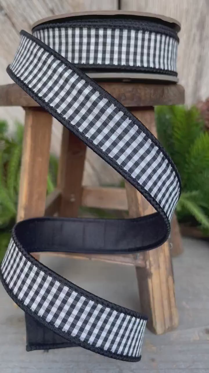 1" Black White Check Ribbon, D. Stevens Ribbon, Designer Ribbon