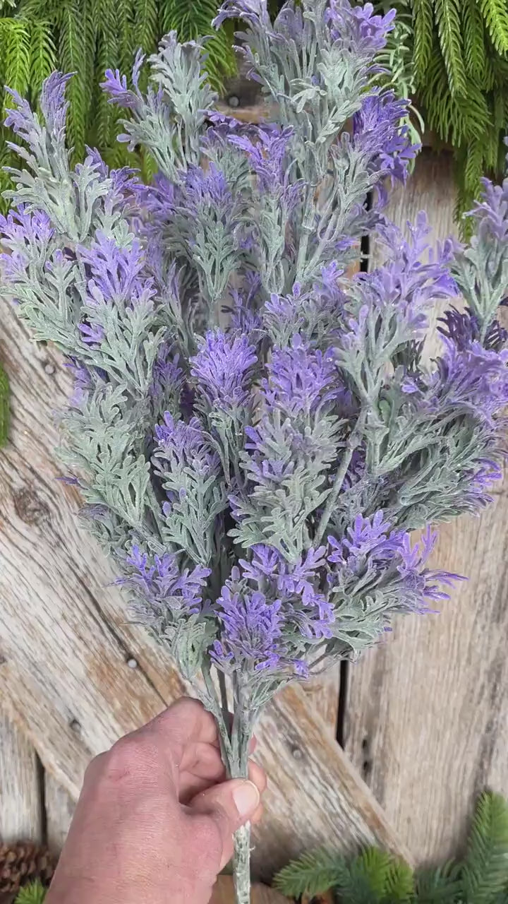 18" Artificial Lavender Bush, Faux Lavender Floral Spray, Purple Spring Summer Decor