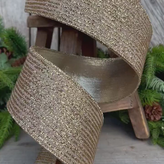 2.5" Gold Ribbon, Farrisilk Ribbon, Gold Random Stripes RIbbon