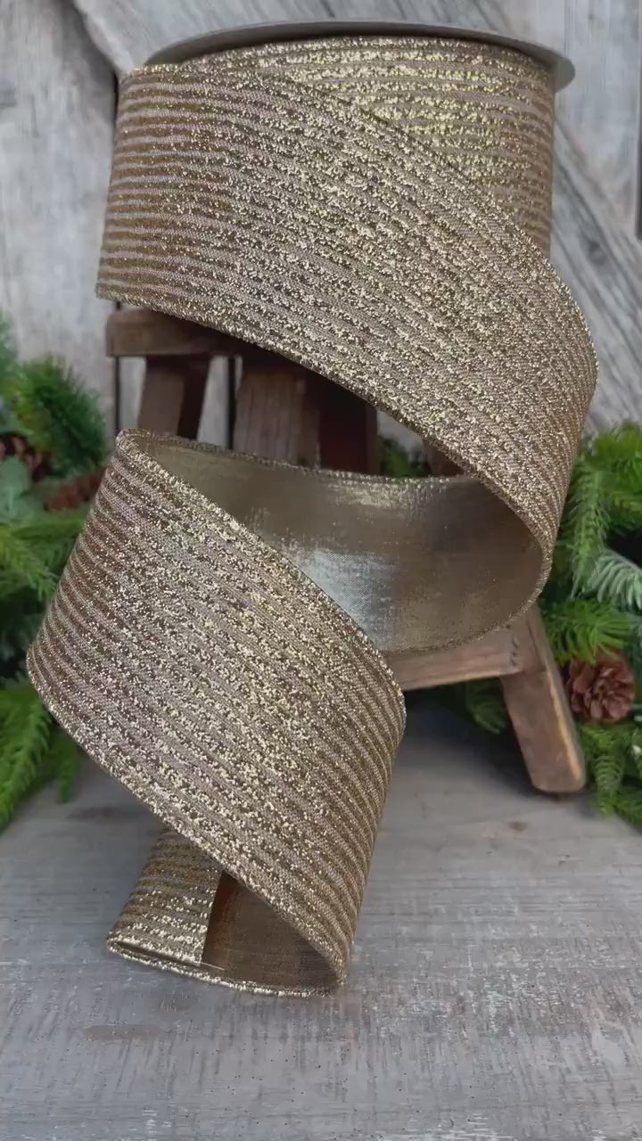 2.5" Gold Ribbon, Farrisilk Ribbon, Gold Random Stripes RIbbon